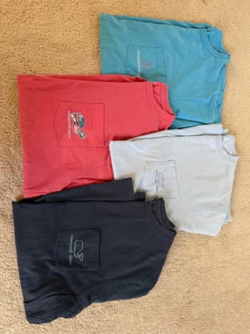 Vineyard Vines Pocket Tees in Coral, Teal, Light Blue & Navy- Like New (M)